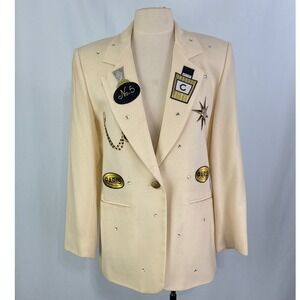 Harlan Novelty Blazer Rhinestone Embellished Paris Perfume No 5 Embroidered
